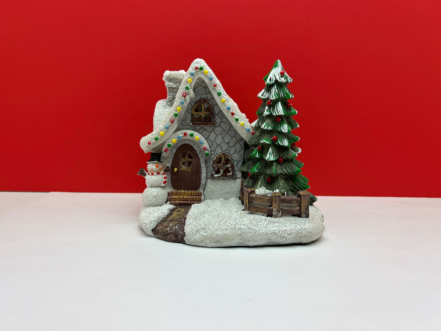 Christmas Resin LED House with Christmas Tree