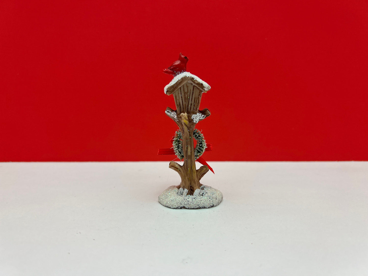 Christmas Birdhouse with Wreath and Cardinal