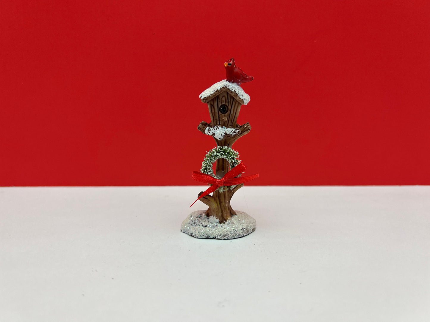 Christmas Birdhouse with Wreath and Cardinal