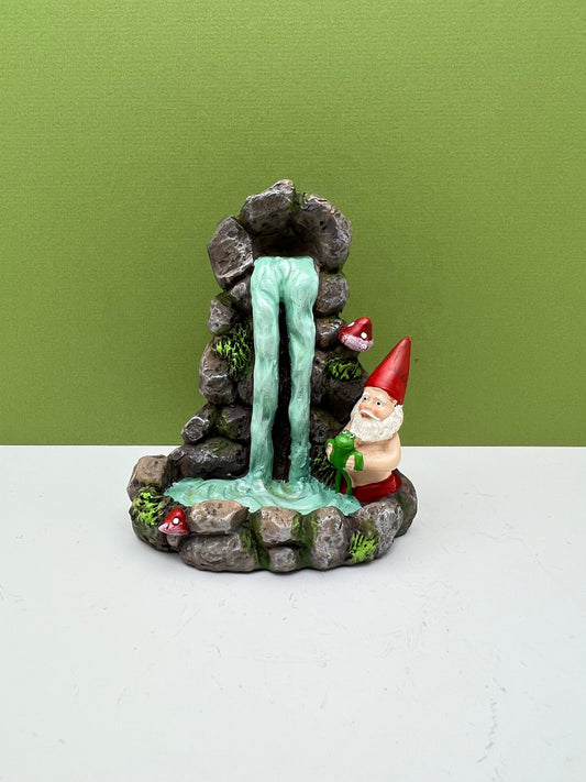 Waterfall with Gnome and Stone Accent