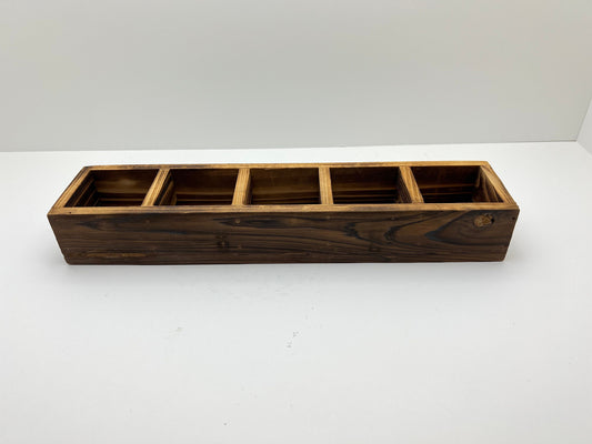 Wooden Four Compartment Tray Planter Brown for Terrarium Arrangements